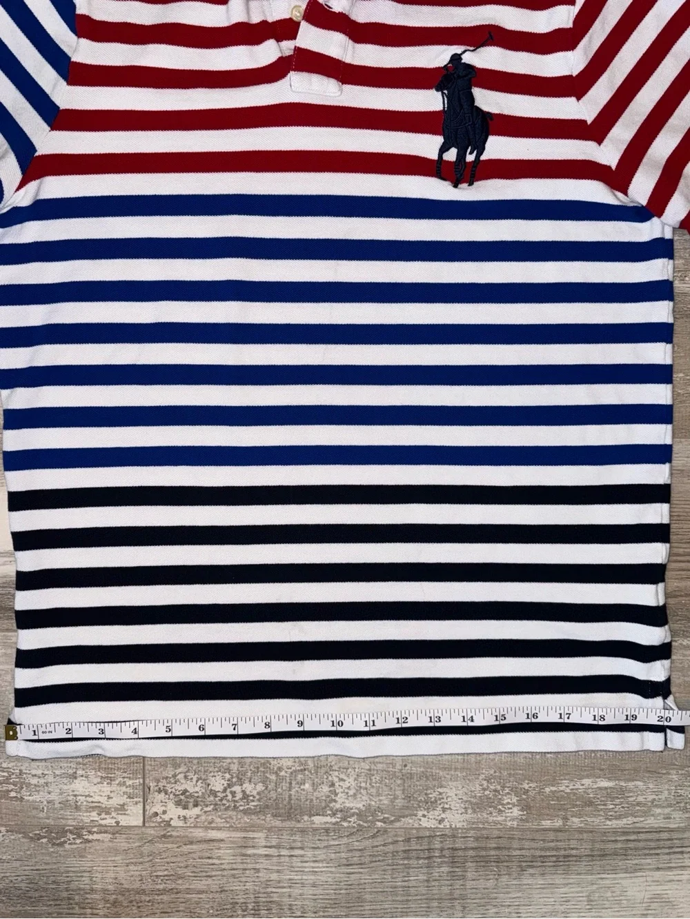 Polo Ralph Lauren Big Pony USA Flag Red White Blue Striped Polo Shirt Men’s M - Picture 8 of 9